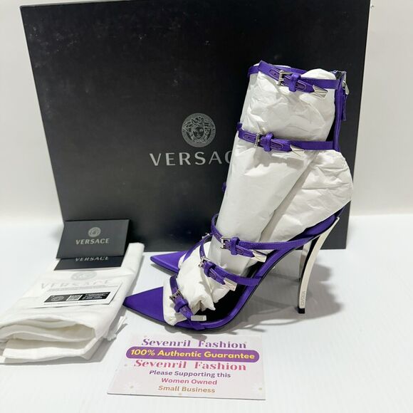 Versace Runway Pin-Point 38.5 Strappy Heel Sandals Purple Orchid NIB $1,575 - Picture 8 of 14